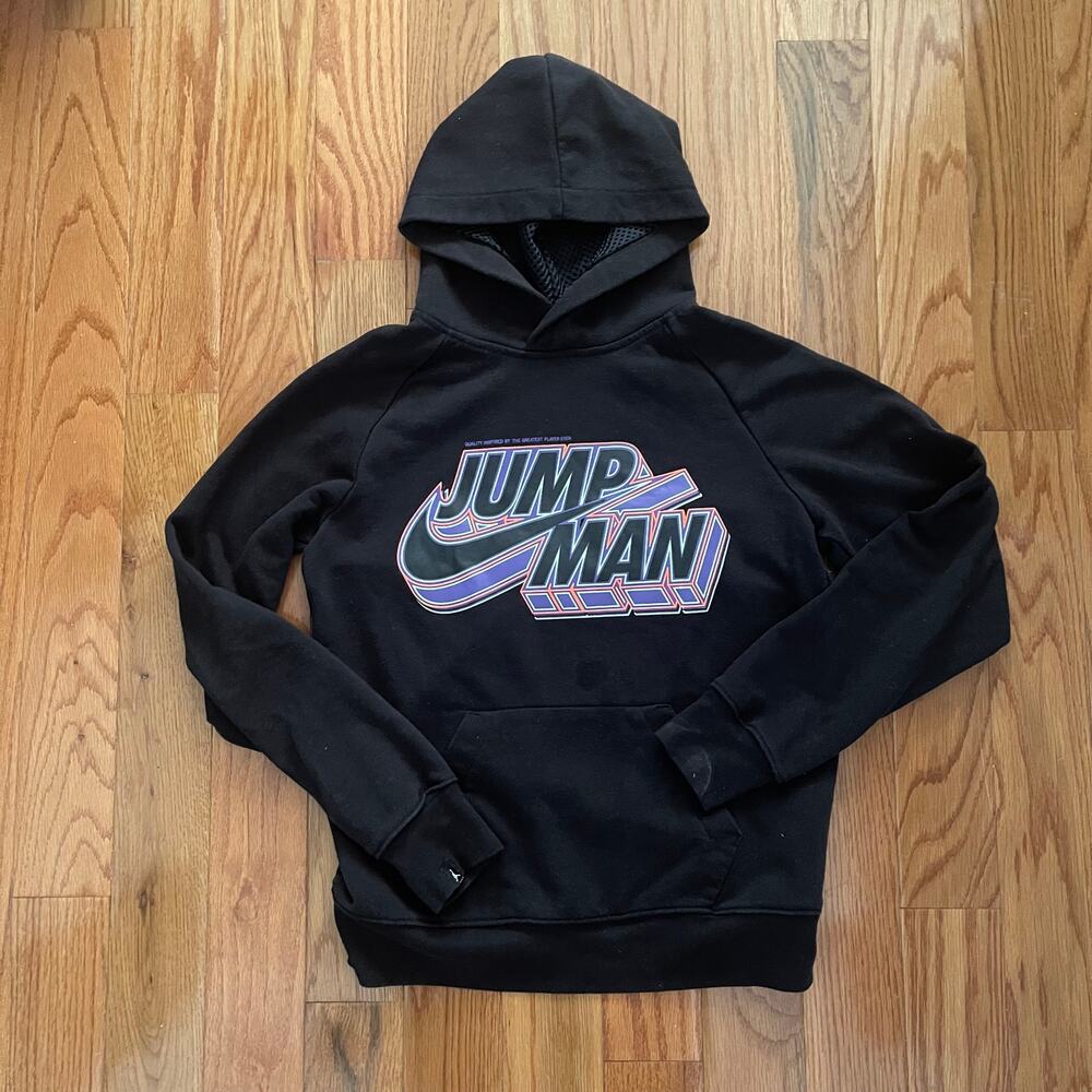 Nike Jumpman Hoodie Boys L 12-13 Black Purple Pullover Faded Basketball